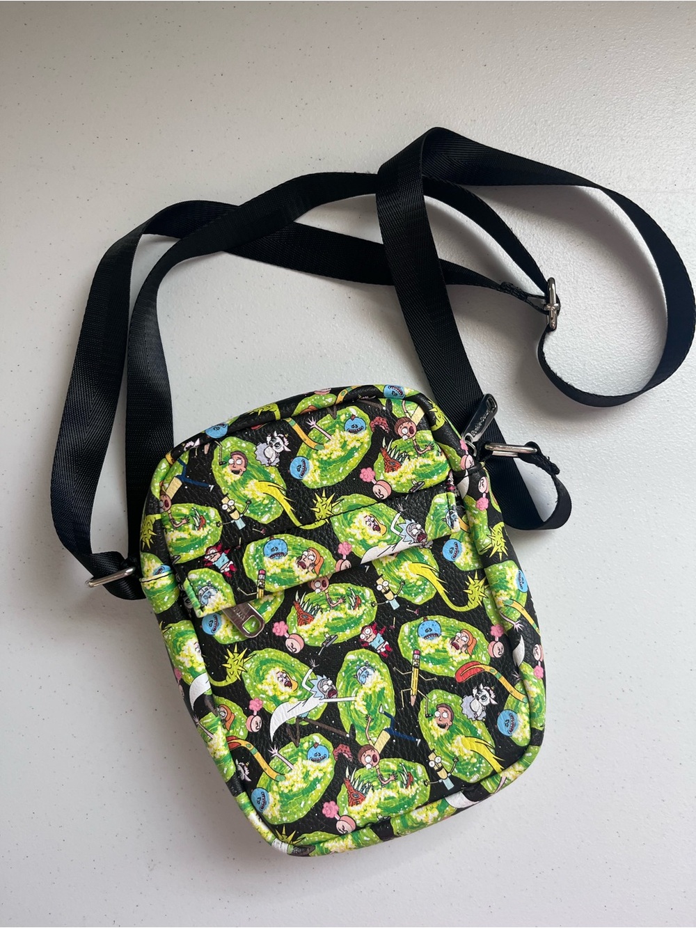 Rick And Morty Adult Swim Buckle Down Crossbody Shoulder Bag Cartoon Neon Mint